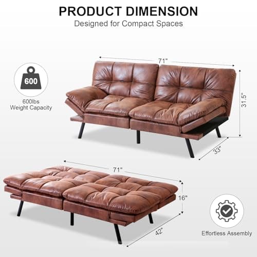 MUUEGM Brown Faux Leather Recliner Sofa Bed for Small Spaces