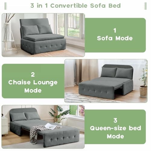 3-in-1 Dark Gray Convertible Sofa Bed, Pull-Out Twin Sleeper Couch for Living/Bedroom
