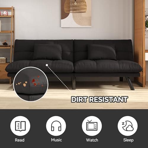 70 Inch Water-Resistant Light Black Futon Couch Bed Solid WoodLiving Room