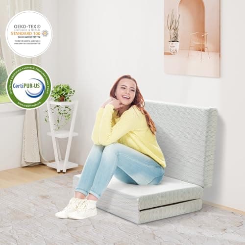 Tri-fold Memory Foam Mattress, Foldable Mattress with Removable Cover, Certified Full Size Foldable Mattress Topper