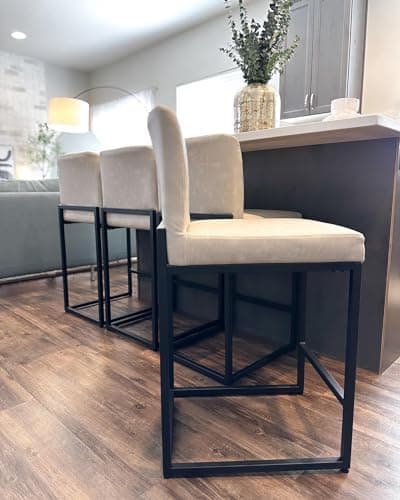 PHI VILLA Counter Height Bar Stool Set of 4, PU Leather Back Chairs