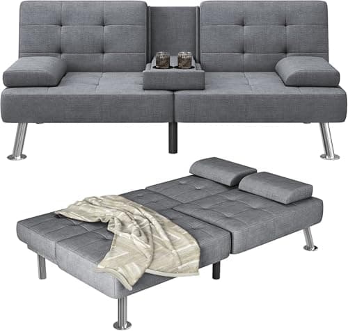 Furmax Black PU Leather Recliner Futon Couch Bed for Living Room
