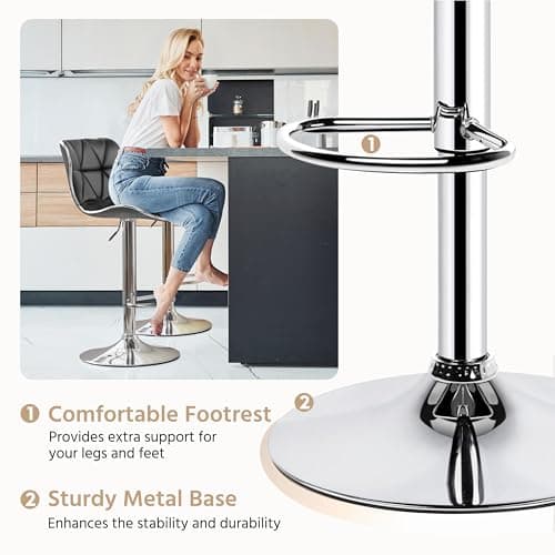 Yaheetech Stylish Grey Adjustable PU Leather Bar Stools, Counter Height, Set of 2