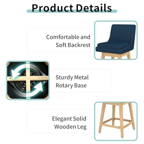 4-Piece Memory Foam Swivel Bar Stools Set for Kitchen Counter - Dark Blue