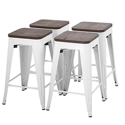 FDW Black Counter Height Metal Bar Stool Set of 4 (30")