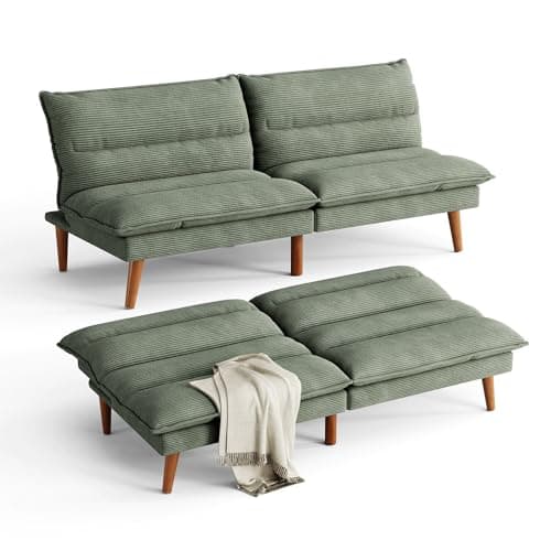 LINSY 71 Inch Beige Adjustable Backrest Futon Sofa Bed