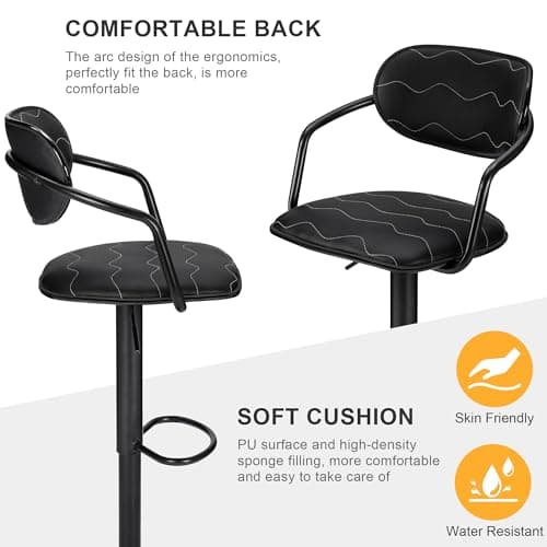 VECELO Counter Height Bar Stool Set, Adjustable with Back & Arm, Black