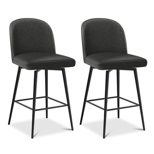 Modern counter height bar stool with backrest and cushion seat.