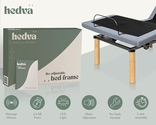 Hedva Massage Bed Frame with USB Ports, LED Light, Easy Assembly