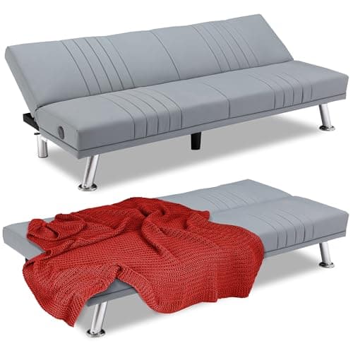 VECELO Modern Couch Bed, Convertible Sofa Bed/Folding Sleeper Couch, Brown