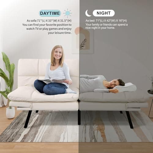 MUUEGM Adjustable Backrest Futon Sofa Bed, Modern LoveSeat Sleeper for Living Room, Office, Apartment