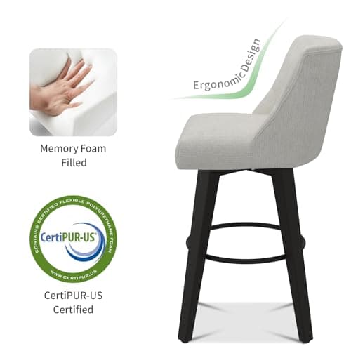 360°Swivel Bar Stools Set of 2 with Thicken Cushion Back, Fabric Upholstered, White