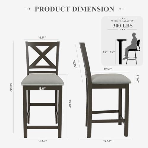 COLAMY Mid Century Modern Wooden Bar Stools Set of 4, Dark Grey