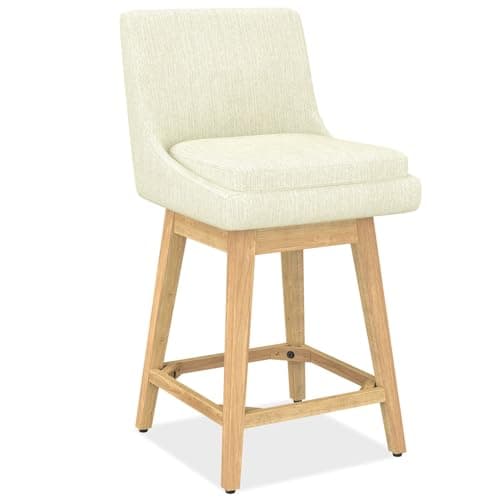 Swivel Barstool with Back, Memory Foam Upholstered Farmhouse Bar Stool - Linen Ivory