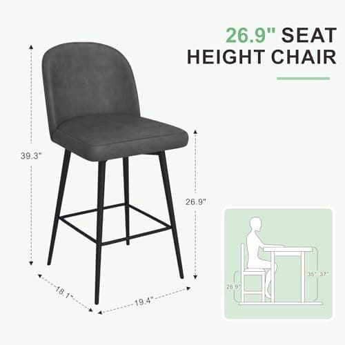 MUUEGM Set of 3 Modern 360° Swivel Bar Stools - 26.9 High Back with Metal Legs, Linen Fabric, Pure Night Black for Bar, Kitchen, Dining Room