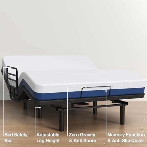 Ergonomic Electric Queen Bed Frame with Side Rails - Safe & Comfortable for Elderly Care