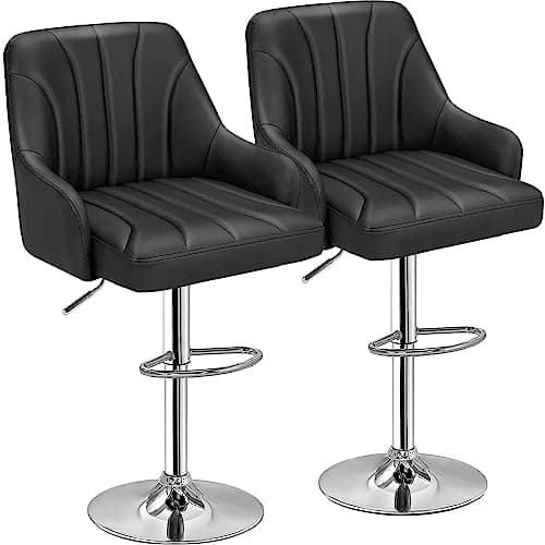 VECELO Black Counter Height Adjustable Barstool Set, Swivel with Back & Arm