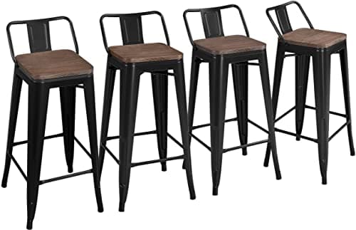 Yaheetech 30" Metal Bar Stool Set of 4 Outdoor Indoor Industrial Bar Stools Matte Black