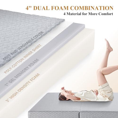 Portable Tri-Fold Memory Foam Mattress Topper for Travel, RV, Camping - Twin Size