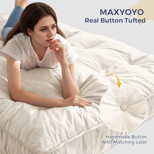 MAXYOYO 6" Full Size Velvet Thick Futon Mattress, Shredded Foam Filling, Beige