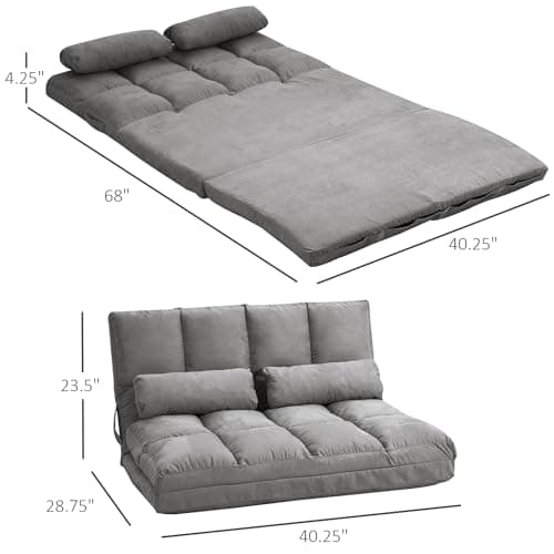 Dark Gray Convertible Floor Sofa Bed with Adjustable Backrest