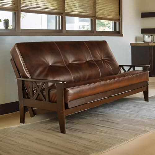 Futon Cover Only, Bonded Leather, Cappuccino, Fits 6-8 Inch Mattresses