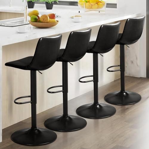 Black Lemberi Bar Stool Set of 4 with Backrest