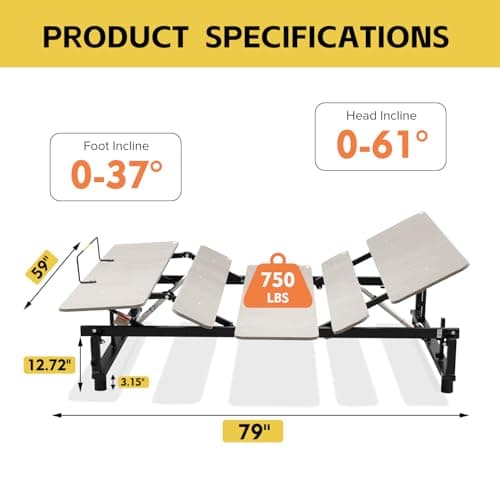 Futhy Queen Size Adjustable Bed Frame with Wireless Remote Control