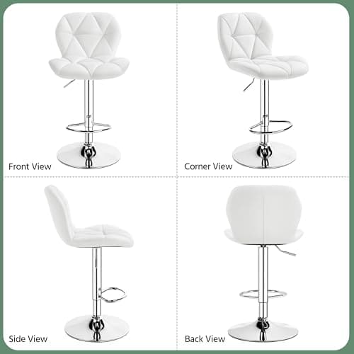 Yaheetech Adjustable PU Leather Bar Stools Set of 4, White