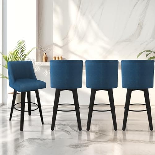 Counter Height Bar Stools Set of 2 with Swivel and Back, Fabric Upholstered Navy Blue