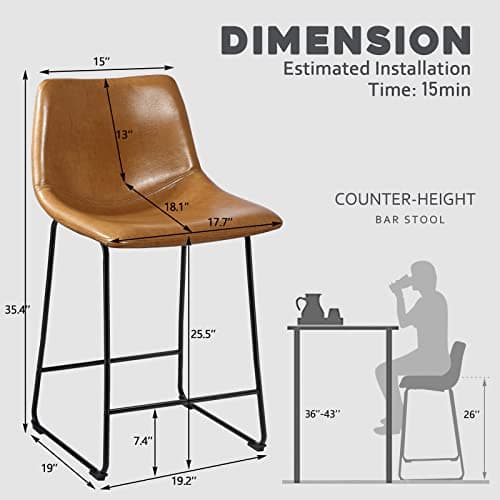 Waleaf Whisky 26" Counter Height Bar Stool Set (2pcs)