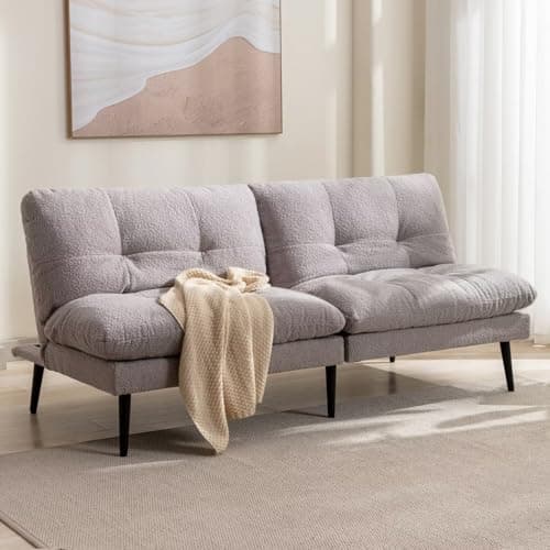 Futon Sofa Bed with Adjustable Backrest, Grey