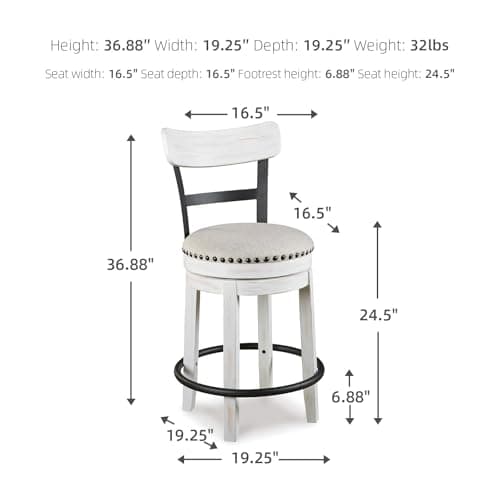 Signature Design by Ashley Valebeck Whitewash Modern Swivel Barstool 24.5"