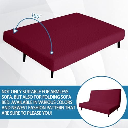 ZNSAYOTX Wine Red Stretch Futon Cover for Full Size Armless Sofa Bed (67"-82")