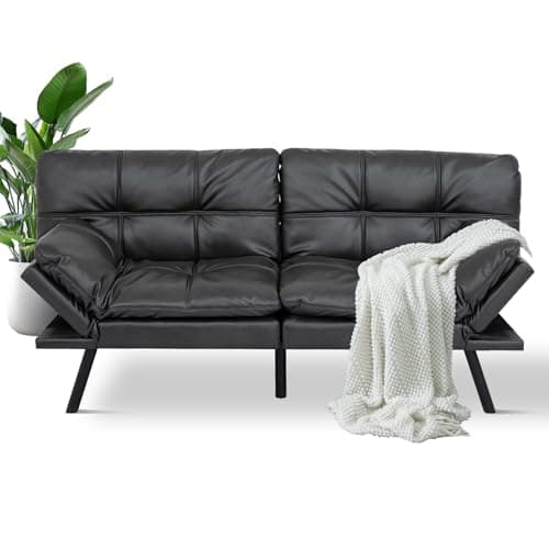 MUUEGM Grey Convertible Futon Sofa Bed, Memory Foam, Adjustable Armrest & Backrest