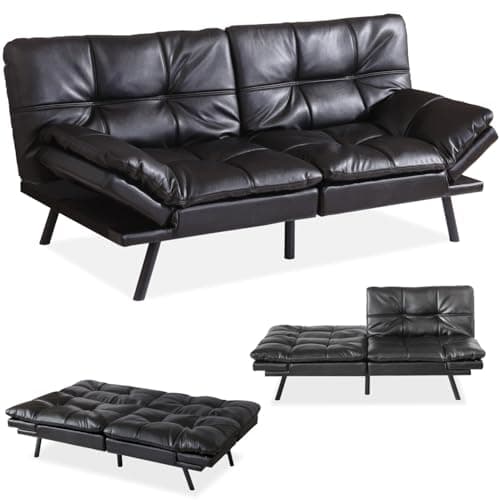 MUUEGM Futon Sofa Bed, Adjustable Backrest, Memory Foam, Black