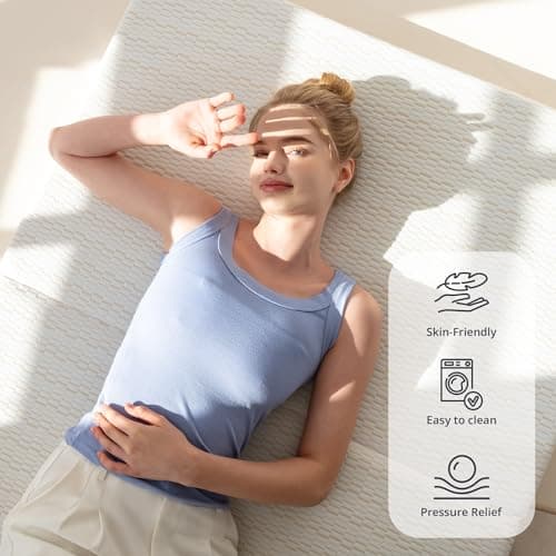 CH CHARME HOUSE 4-Inch Trifold Mattress Topper - CertiPUR-US Certified, Washable Cover, Storage Bag, Non-Slip Bottom - T