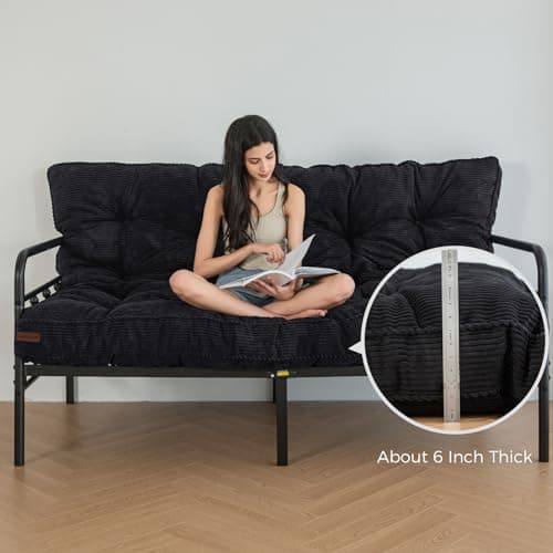MAXYOYO Full Size Tufted Futon Mattress, Extra Thick Shredded Foam, Black
