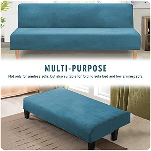 Premium Polyester Futon Cover for Full Size Armless Sofas, Machine Washable Velvet Peacock Blue - SFCT