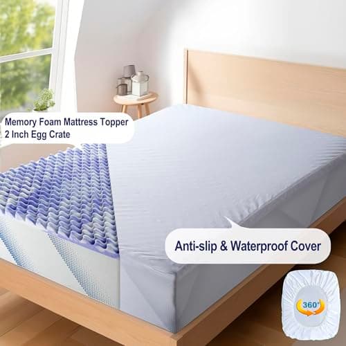 Queen Size Memory Foam Mattress Topper with Purple Gel Support - 2 Inch Egg Crate Design for Pressure Relief