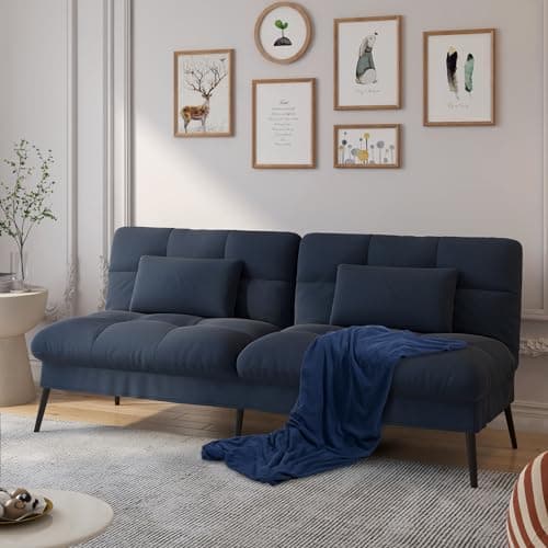 COMHOMA Orange 68" Fabric Adjustable Reclining Futon Sofa Bed