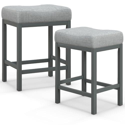 Giantex Modern Grey Linen Backless Bar Stools Set of 2