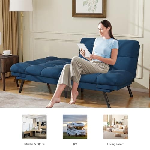 MUUEGM 71" Splitback Recliner Loveseat, Reversible Backrest, Linen Blue, Small Spaces