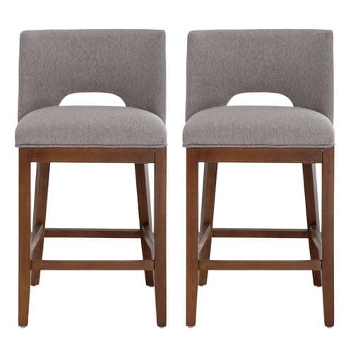 Farmhouse Linen Upholstered Bar Stools Set of 4, 26" Counter Height