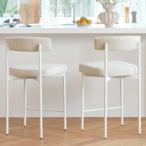Beige Curved Back Bar Stools Set of 2, 24 Inch Counter Height