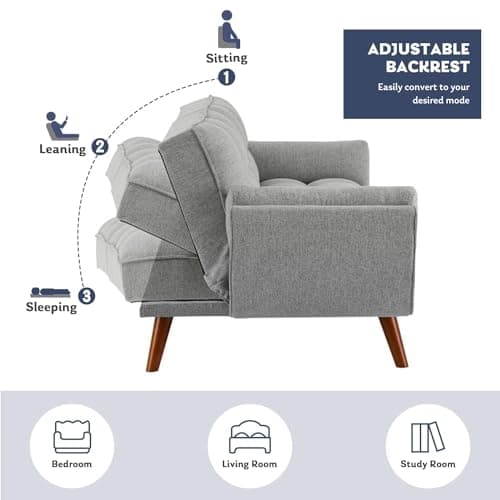 Fangflower Velvet Futon Sofa Bed with Adjustable Backrest