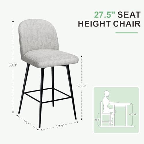 Modern 360° Swivel Bar Stools Set of 3, High Back Linen Fabric Counter Height Chairs