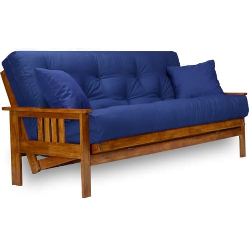 Nirvana Futons Stanford Full Size Futon Set - Heavy Duty Wood, Thick Mattress, Navy Blue