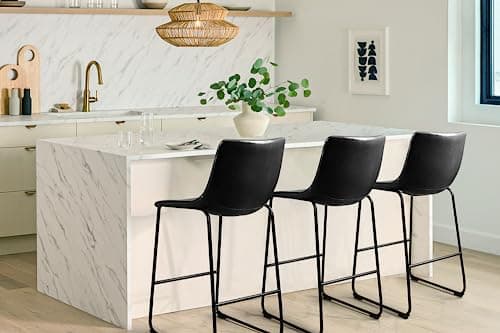 PUKAMI Black Counter Height Bar Stool Set (26") with Back & Faux Leather