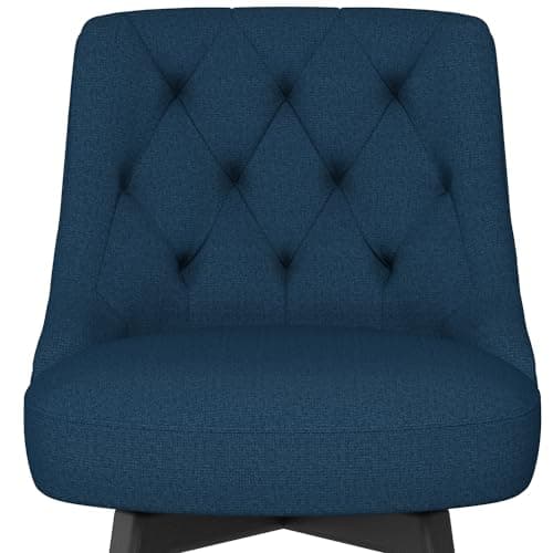 Thickened Upholstered Counter Stools Set of 2 with Swivel, Backs and Solid Wood Legs for Bar, Kitchen Island, Dining Room in Navy Blue